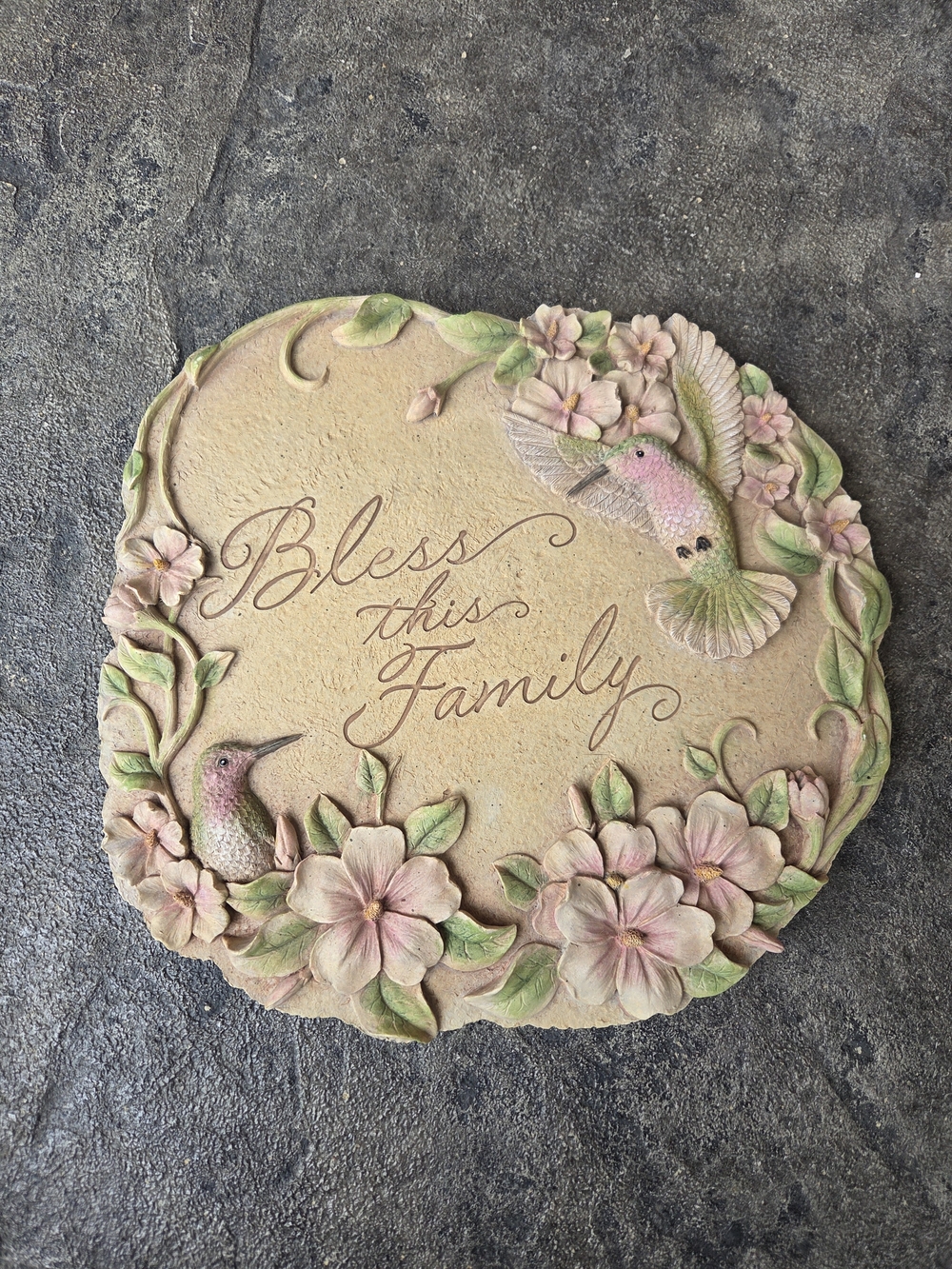 Bless This Family Floral Hummingbird Wall Plaque